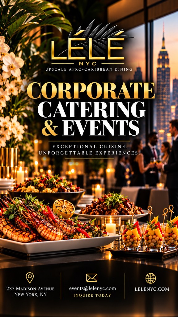 LÉLÉ NYC corporate catering and events. 237 Madison Avenue, New York. events@lelenyc.com.